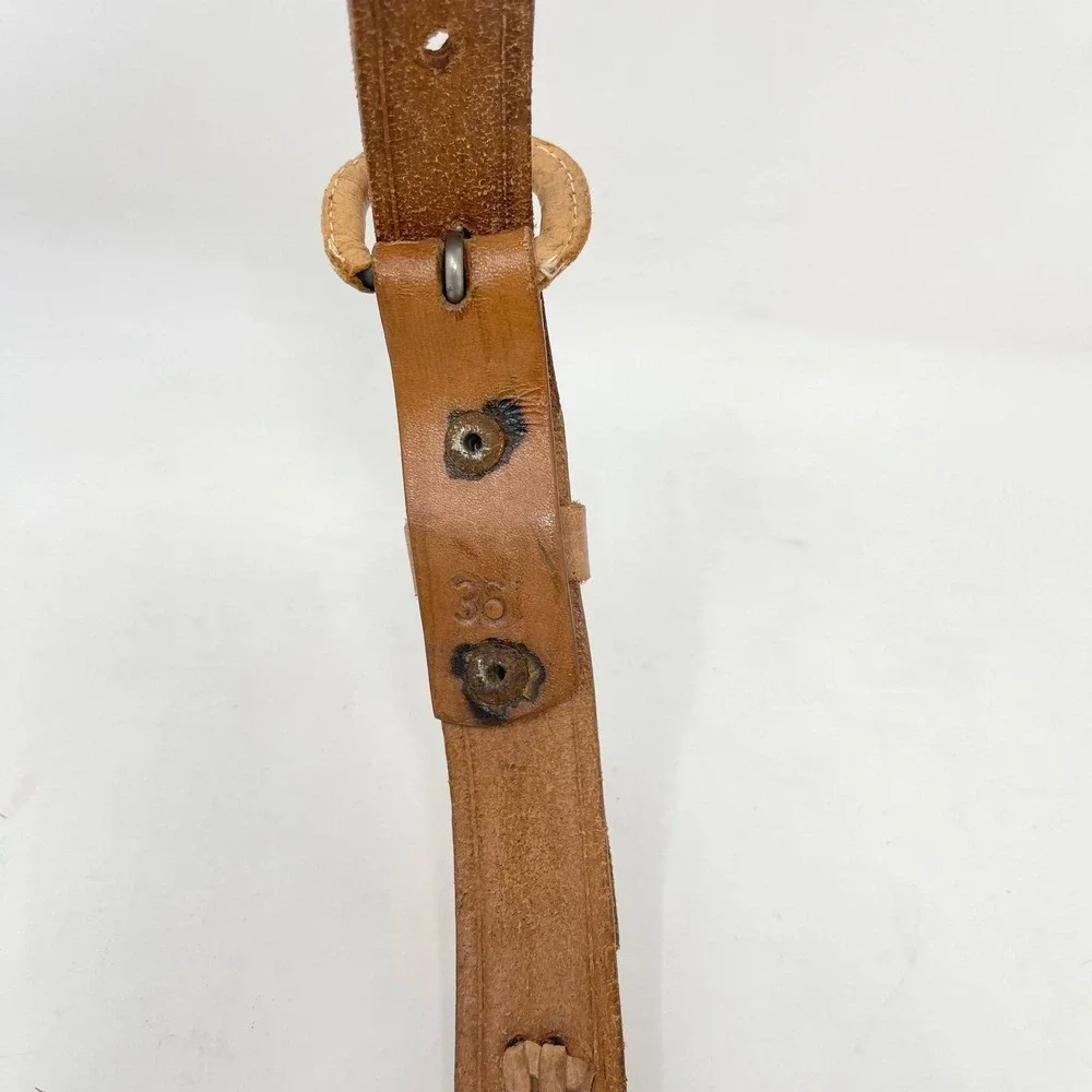 VTG Braided Belt Wms 36 Tan Brown Leather Hand Tooled Covered Buckle Western